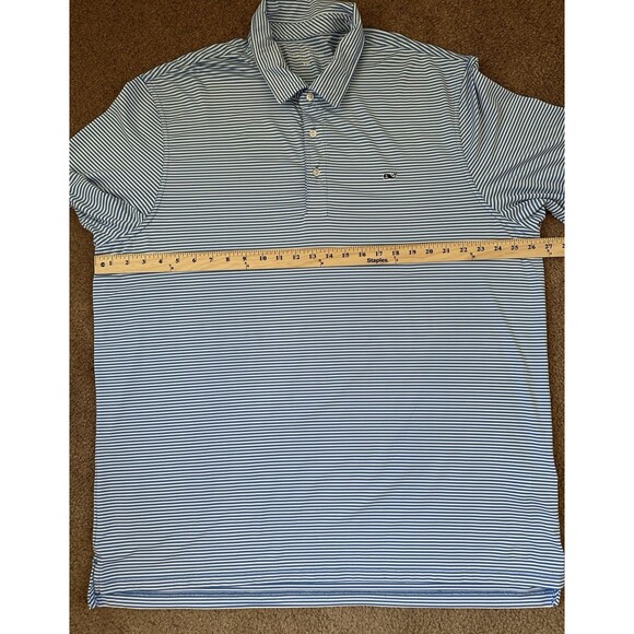 Vineyard Vines Men’s Polo Shirt XXL Blue White Stripe Performance Stretch Whale - Picture 7 of 15